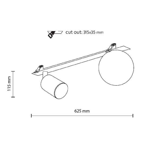 Podtynkowa lampa sufitowa Vox 2 10927 kula mleczna czarny