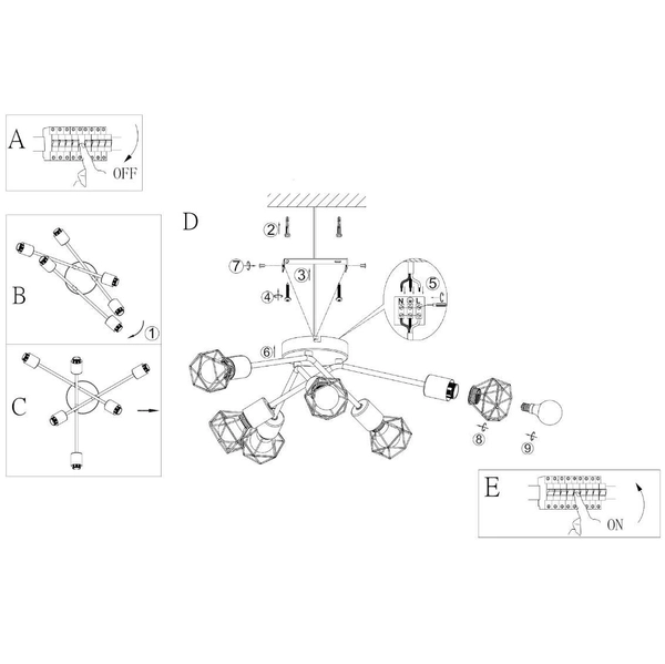 Industrialna LAMPA sufitowa XARA I 54802W-6 Globo druciana OPRAWA metalowy plafon reflektorki sticks pręty białe