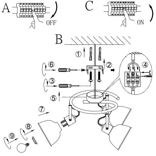 Lampa sufitowa FILLO 54655-3 Globo spirala retro czarna złota
