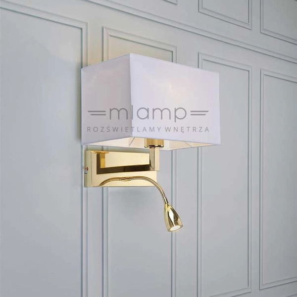 Kinkiet LAMPA ścienna SAVOY 106308 Markslojd abażurowa OPRAWA do czytania LED 3W na regulowanym peszlu mosiądz biała