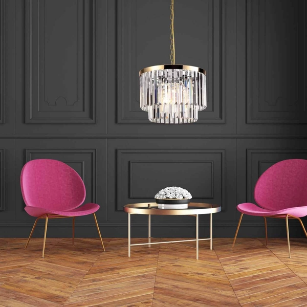 Lampa wisząca VETRO LP-2910/5P AGD Light prestige kryształowa zwis na łańcuchu crystal glamour złoty przezroczysty