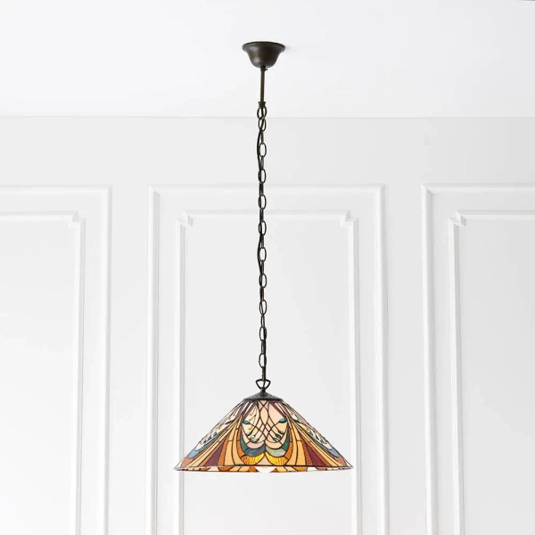 Wisząca lampa salonowa Hector 64162 witrażowa na łańcuchu kolorowa