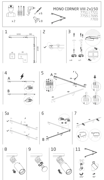 Pokojowa lampa przysufitowa Mono 7695 białe tuby ruchome spoty
