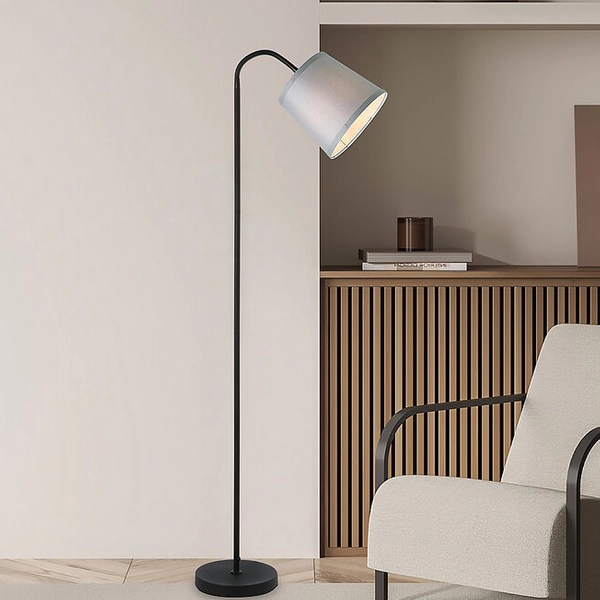 Sypialniana lampa stojąca Godric 6639 abażurowa na peszlu szara