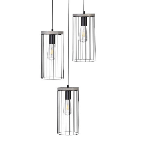 Loftowa lampa wisząca TIMEO 195109357R kaskada metalowa drewno czarna