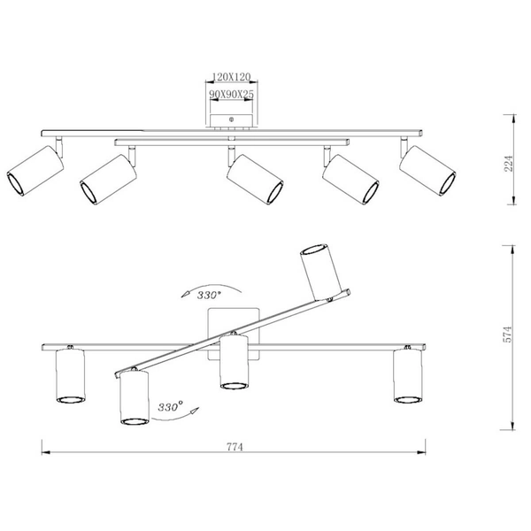 Lampa sufitowa VANTOS DL580612400 Trio regulowana sople czarna złota