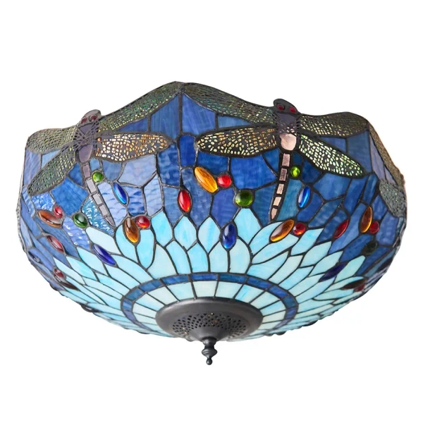 Szklana lampa sufitowa Dragonfly 70722 witrażowa do sypialni niebieska