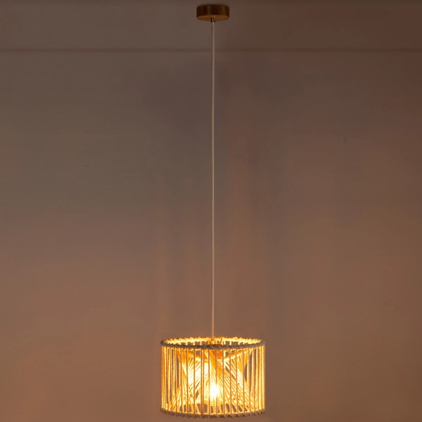 Wisząca lampa skandynawska REVE 184617174 okrągła pleciony boho kremowy