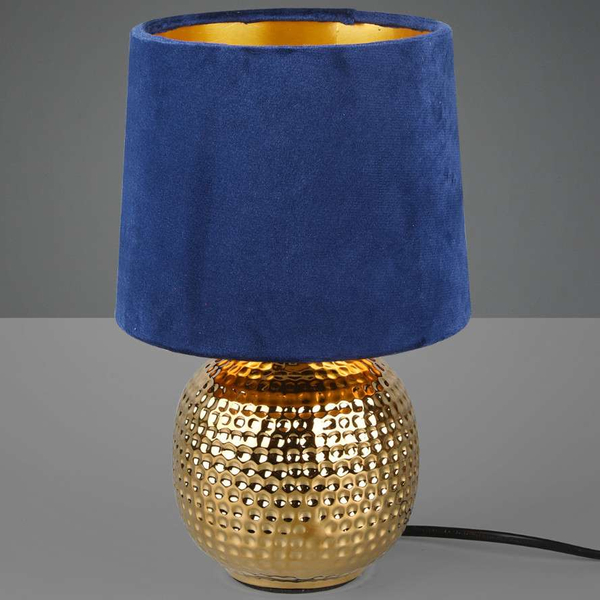 Stojąca LAMPA stołowa EUDORA DL012-50821 RL Light nocna LAMPKA abażurowa na biurko niebieska złota
