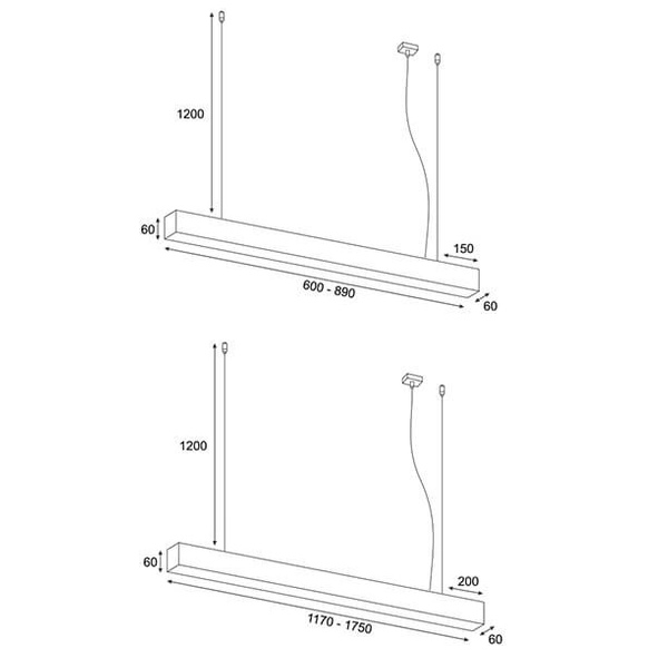 Lampa podłużna zwisowa Lupinus 5115013203-1 Elkim LED 40W 4000K belka czarna