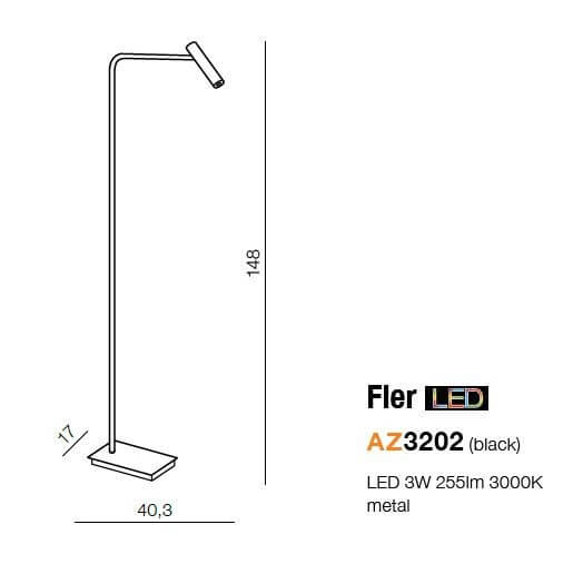 Podłogowa lampa stojąca Fler LED 3W 3000k metalowa tuba czarna