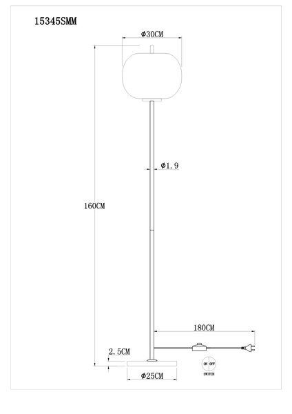 Modernistyczna lampa podłogowa BLACKY I 15345SMM Globo metal szkło mosiądz