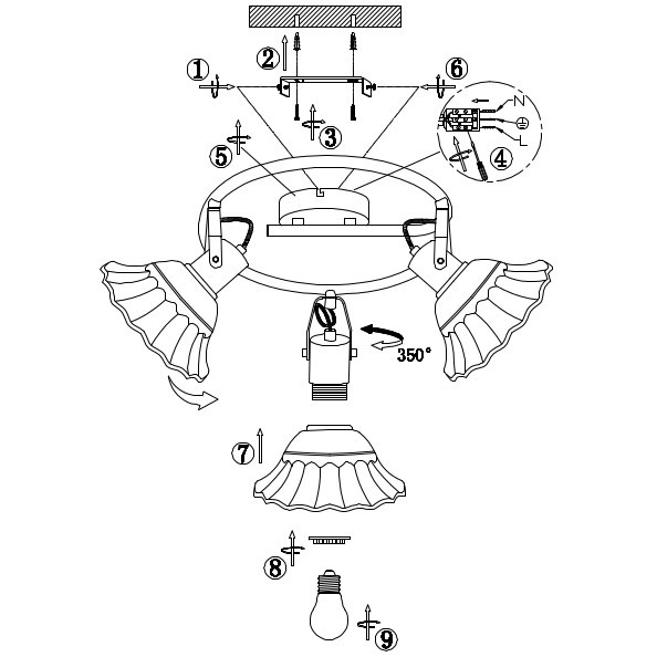 Prowansalska LAMPA sufitowa JOWITA 54050-3 Globo reflektorowa OPRAWA shabby biała czarna