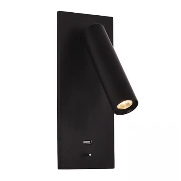 Podłużna lampa ścienna H65 LED 3W 3000K do sypialni z włącznikiem czarna