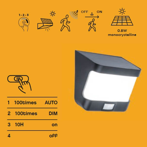 Solarna lampa ścienna z czujnikiem ruchu TRY 6939101330 LED 8W 5000K IP54 czarny