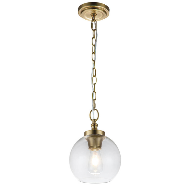 Kulista lampa wisząca Tabby FE-TABBY-P-S-BB szklana na łańcuchu mosiądz