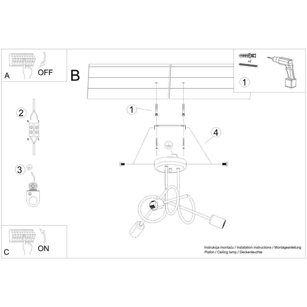Sypialniana lampa sufitowa Supeł SL.1437 Sollux metalowy złoty