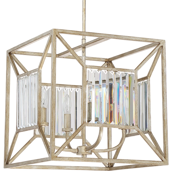 Eklektyczna LAMPA wisząca Lakeside QZ-LAKESIDE4-P-B Elstead QUOIZEL metalowa OPRAWA zwis klatka na łańcuchu złoty przezroczysty