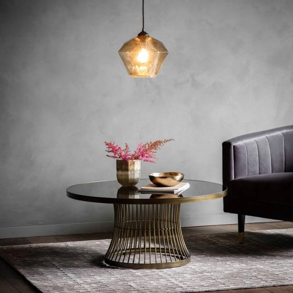 Stół ze szklanym blatem Pickford 5055999255813 mosiądz czarny