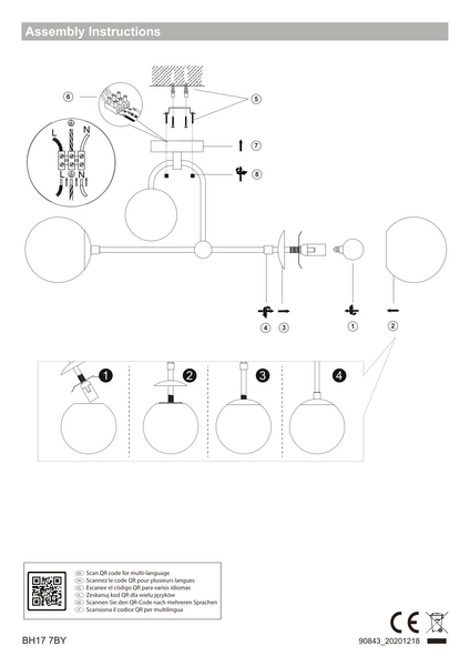 Sufitowa lampa molekuły L&-190843 Light& kule szklane mosiądz
