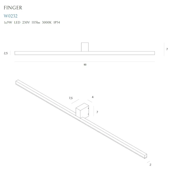 LAMPA ścienna FINGER W0232 Maxlight metalowa OPRAWA kinkiet liniowy LED 9W 3000K listwa łazienkowa IP54 czarna