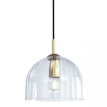 Ryflowana wisząca lampa 22115 szklana nad stół w jadalni złoty