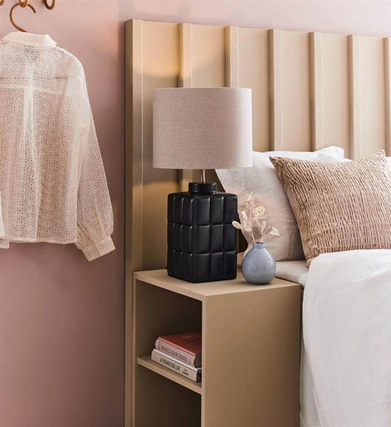 Sypialniana lampa stojąca Cuscini okrągła czarna beżowa