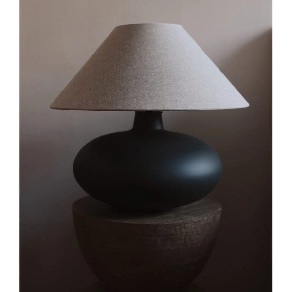 Lampa na stolik abażurowa SAWA 41130107 Kaspa do salonu czarny szary len