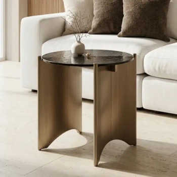 Nowoczesny stolik kawowy MANTA MM001501100396 czarny złoty szklany 50cm
