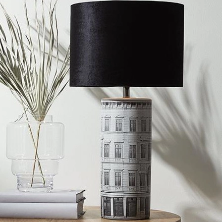 Abażurowa LAMPA stołowa ICHI 108103 Markslojd stojąca LAMPKA ceramiczna stojąca czarna szara