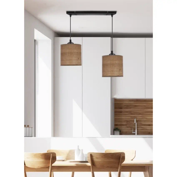 Abażurowa lampa wisząca LEGNO 32-18328 z ratanu brązowa czarna
