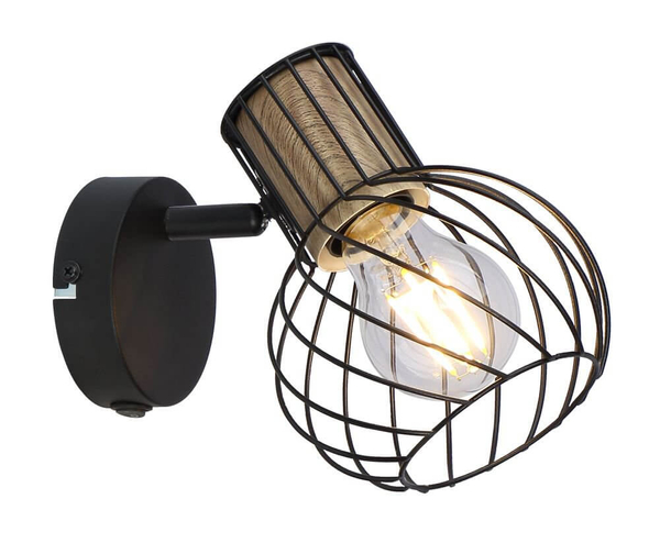 Przyścienna lampa reflektorowa Luise 54012-1S czarna drewno