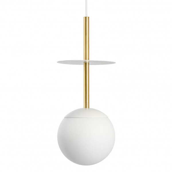 Lampa zwisowa do przedpokoju Plaat PLA131P0 okrągła biała mosiądz