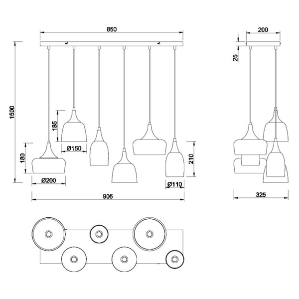 Wisząca salonowa lampa CHIRAZ 310500632 Trio metalowa czarny złoty