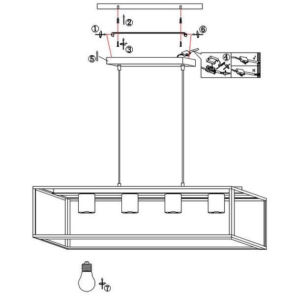 Wisząca LAMPA hygge HAGAR 15476-4H Globo metalowa OPRAWA prostokątny ZWIS industrialna klatka czarna drewniana czarna drewniana
