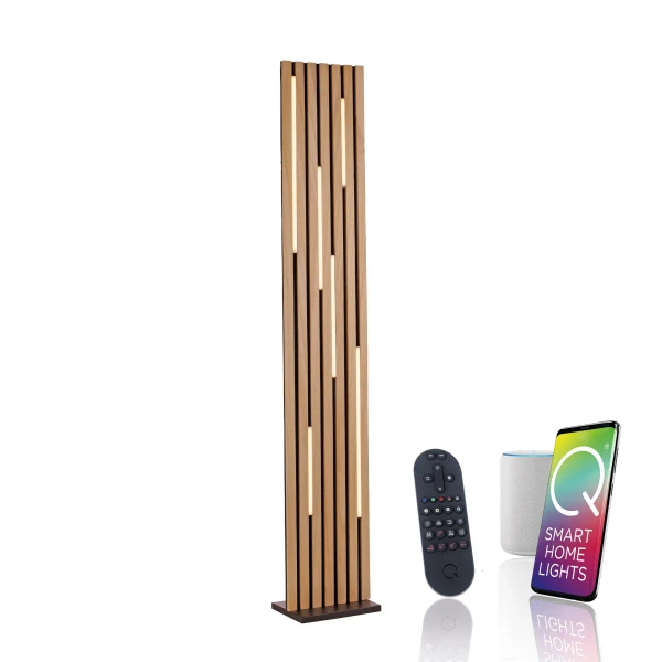 Stojąca lampa z pilotem Q-AKUSTIK brązowa 822-79 1xLED 30W 2700-5000K drewniana