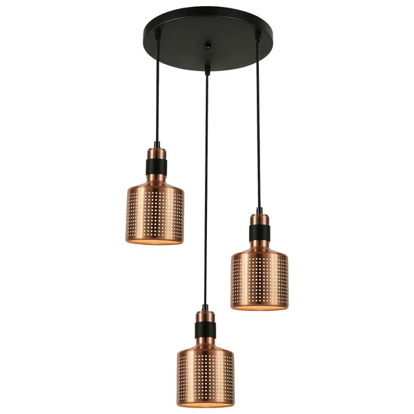 Loftowa LAMPA wisząca RESTENZA PND-2439-3-COP Italux ażurowa OPRAWA metalowy ZWIS industrialne tuby kaskada miedziana czarna