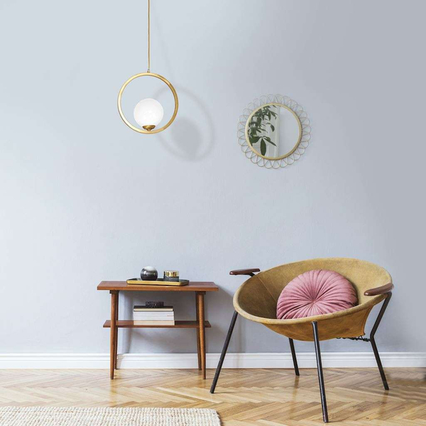LAMPA wisząca VIENNA MLP5573 Milagro metalowa OPRAWA modernistyczna pierścień ZWIS szklana kula mosiądz biała