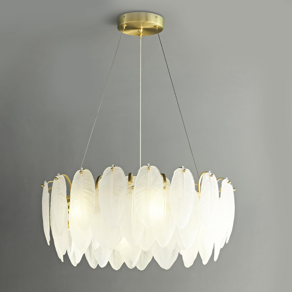 Lampa wisząca glamour PIUMA ST-6289-6 Step do jadalni biała mosiądz