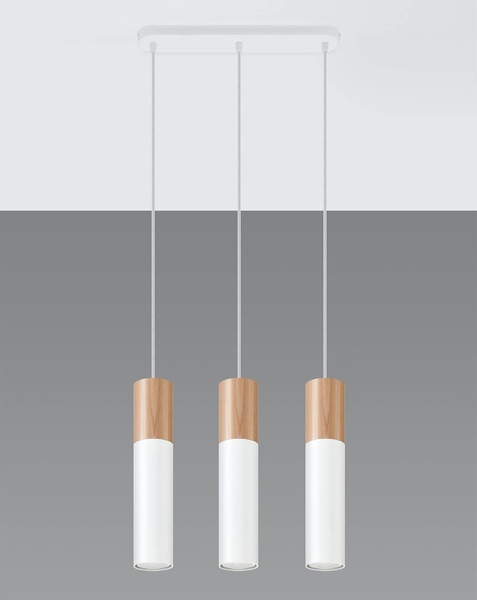Skandynawska LAMPA wisząca SL.0630 metalowa OPRAWA hygge ZWIS tuby drewniane białe