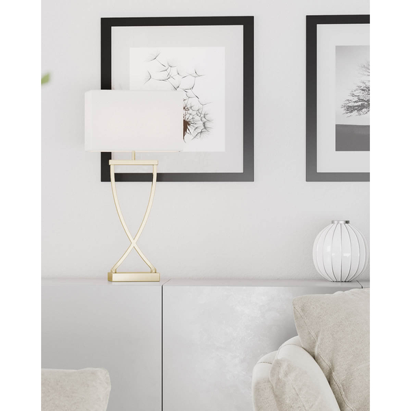 Stojąca lampa sypialniana Omega na szafkę nocną biała złota