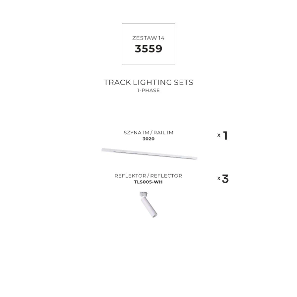 Szynoprzewód 1m + 3xGU10 3559 jednoobwodowy zestaw biały