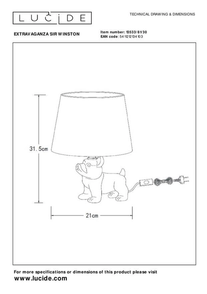 Biurkowa lampka Sir Winston 13533/81/30 Lucide pies dog buldog klosz czarny