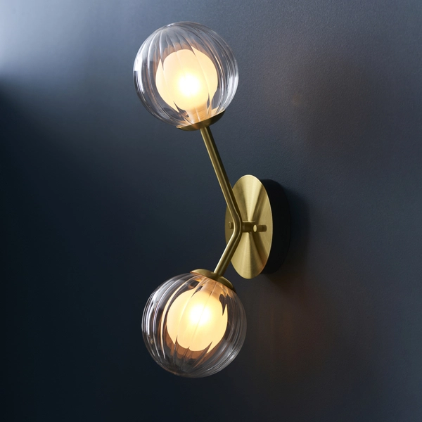 Lampa ścienna hampton L&-196691 Light& szklane kule plisowane mosiądz