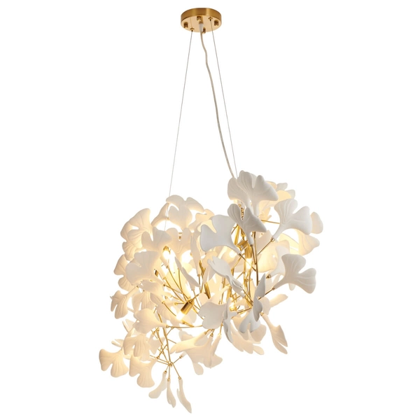 Dekoracyjna lampa wisząca Botanika XY080P-120 Step liście ceramika biały złoty