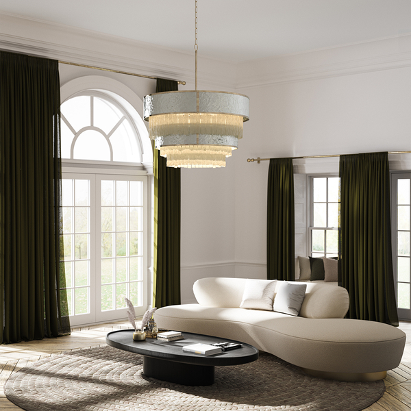 Lampa wisząca glamour QN-REVERIE-12P-CPG kryształ szara złota
