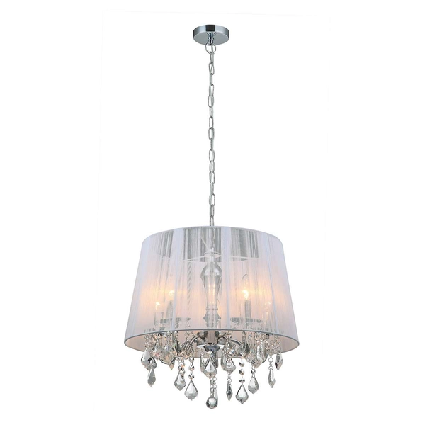 LAMPA wisząca CORNELIA MDM-2572/5 W Italux glamour OPRAWA abażurowa ZWIS z kryształkami organza mgiełka crystal biała