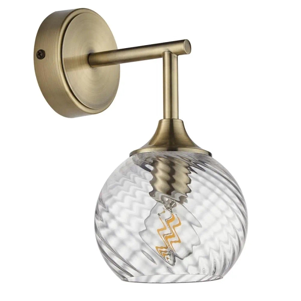 Naścienna szklana lampa Allegra 103173 ryflowana kula mosiądz