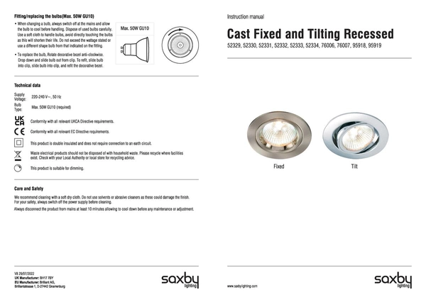 Downlight podtynkowy Cast 76007 Saxby obrotowy biały mat