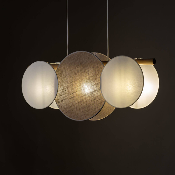 Zwisowa lampa nad stół Pulse 10005 monety japandi drewniana biała